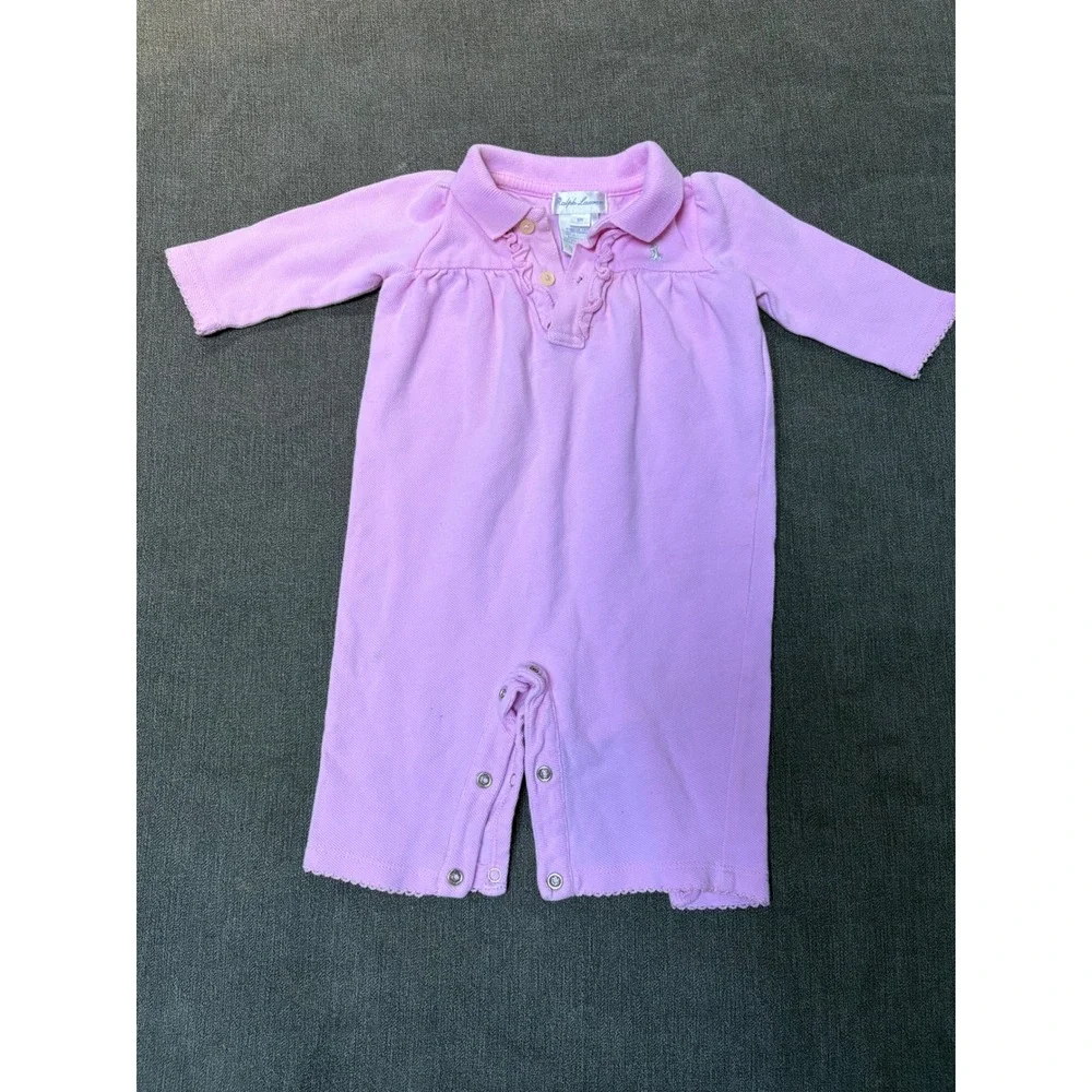 Ralph Lauren Baby Girl 6M 4 Pc Lot Romper Dress Footed Sleeper Shirt Pink Pony